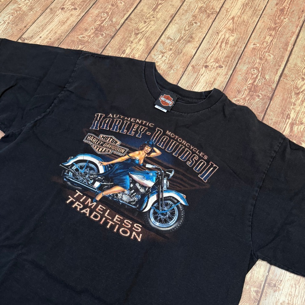 Harley Davidson Timeless Tradition T Shirt Mens X Large Black Pinup USA Made